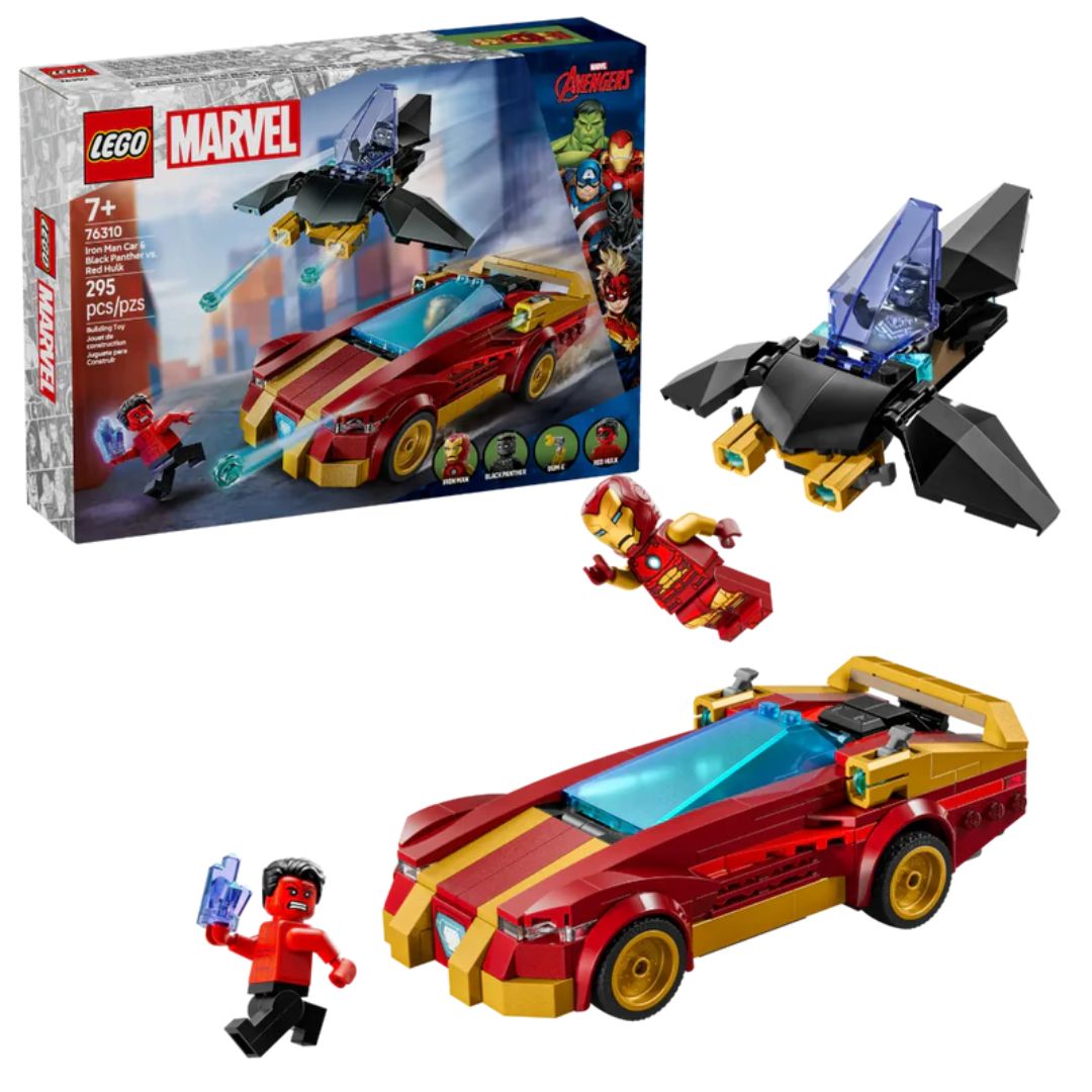 Lego 76310 Super Heroes Marvel Iron Man Car & Black Panther Vs. Red Hulk (295 Pieces)