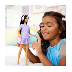 Barbie Fashionistas Doll #245 Autistic Doll with Purple Striped Dress with Accessories such as Fidget Spinner, Tablet and Headphones JJN58