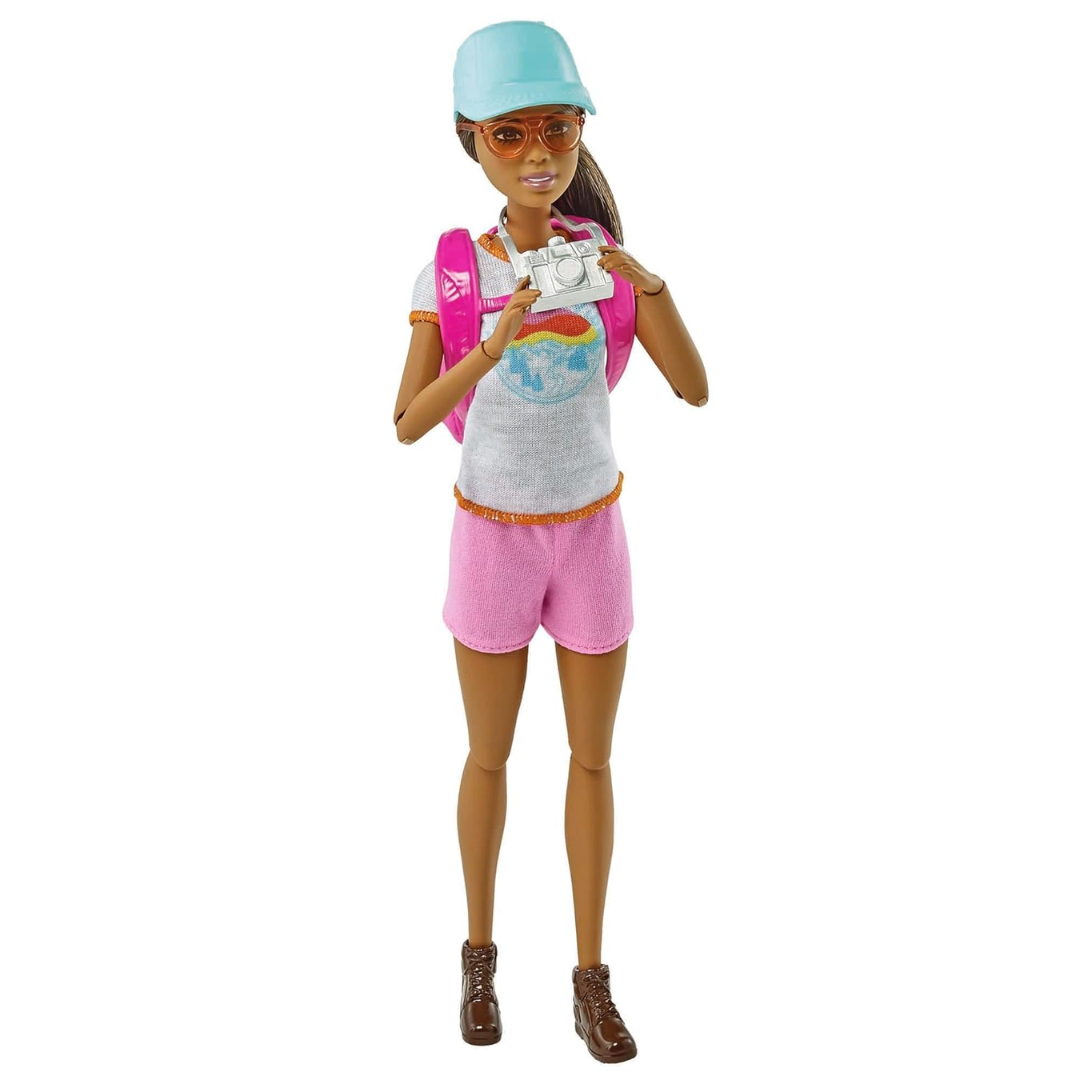 Barbie Doll, Kids Toys, Brunette Doll with Puppy, Sets, Hiking Day, Self-Care Series, Backpack Pet Carrier, Camera and More , HNC39