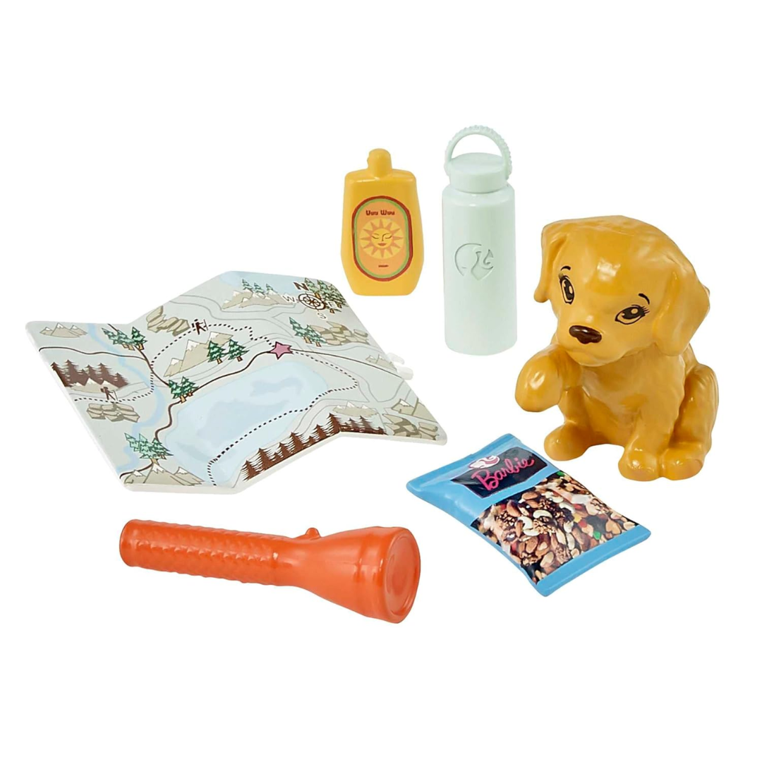Barbie Doll, Kids Toys, Brunette Doll with Puppy, Sets, Hiking Day, Self-Care Series, Backpack Pet Carrier, Camera and More , HNC39