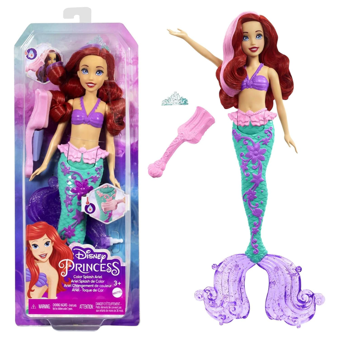 Disney Princess Toys, Ariel Mermaid Doll with Color-Change Hair and Tail, Color Splash Water Toy Inspired by The Movie , Hlw00