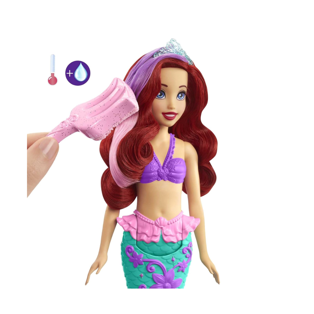 Disney Princess Toys, Ariel Mermaid Doll with Color-Change Hair and Tail, Color Splash Water Toy Inspired by The Movie , Hlw00