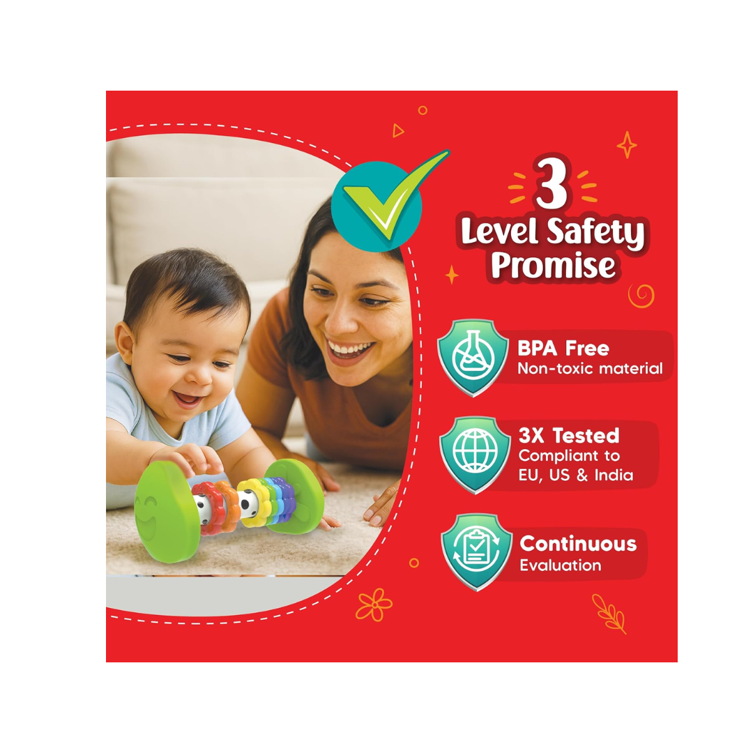 Imagimake Tummy Time Roller | Leaps & Bounds Baby Toys for 3+ Months |Toy for Toddlers, Infants | 2-in-1 Play & Grow - Squeaky Sounds | Non- Toxic | New Born Baby Gifts for 3+Months