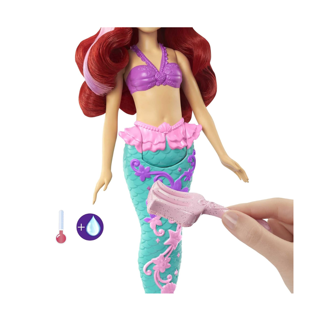 Disney Princess Toys, Ariel Mermaid Doll with Color-Change Hair and Tail, Color Splash Water Toy Inspired by The Movie , Hlw00