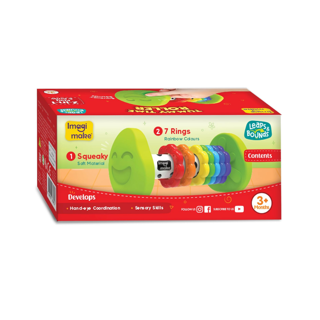 Imagimake Tummy Time Roller | Leaps & Bounds Baby Toys for 3+ Months |Toy for Toddlers, Infants | 2-in-1 Play & Grow - Squeaky Sounds | Non- Toxic | New Born Baby Gifts for 3+Months