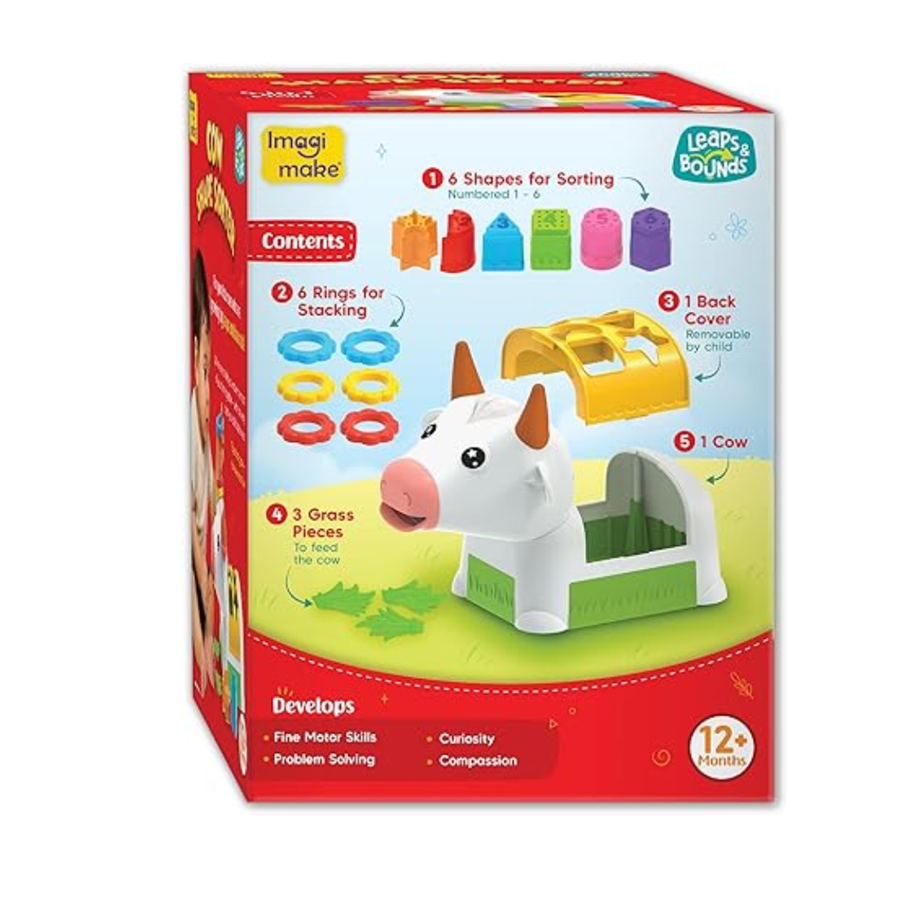 Imagimake Cow Shape Sorter |Leaps & Bounds Baby Toys for 12+ Months | Educational Toy for Toddlers, Infants | 5-in-1 Play & Learn |Stacking, Sorting, Pretend Play | BestGift for Kids 1+Year Old