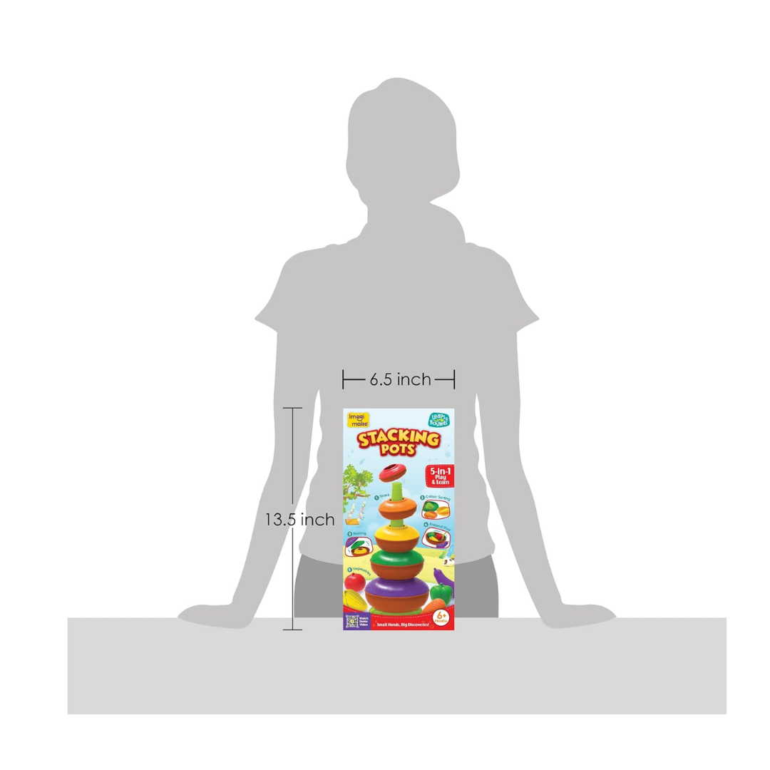 Imagimake Stacking Pots Toys | Leaps & Bounds Baby Toys for 6+ Months | Educational Toy for Toddlers, Infants |5-in-1 Play & Learn | Stacking, Nesting, Pretend Play | BestGift for Kids 6+Month Old