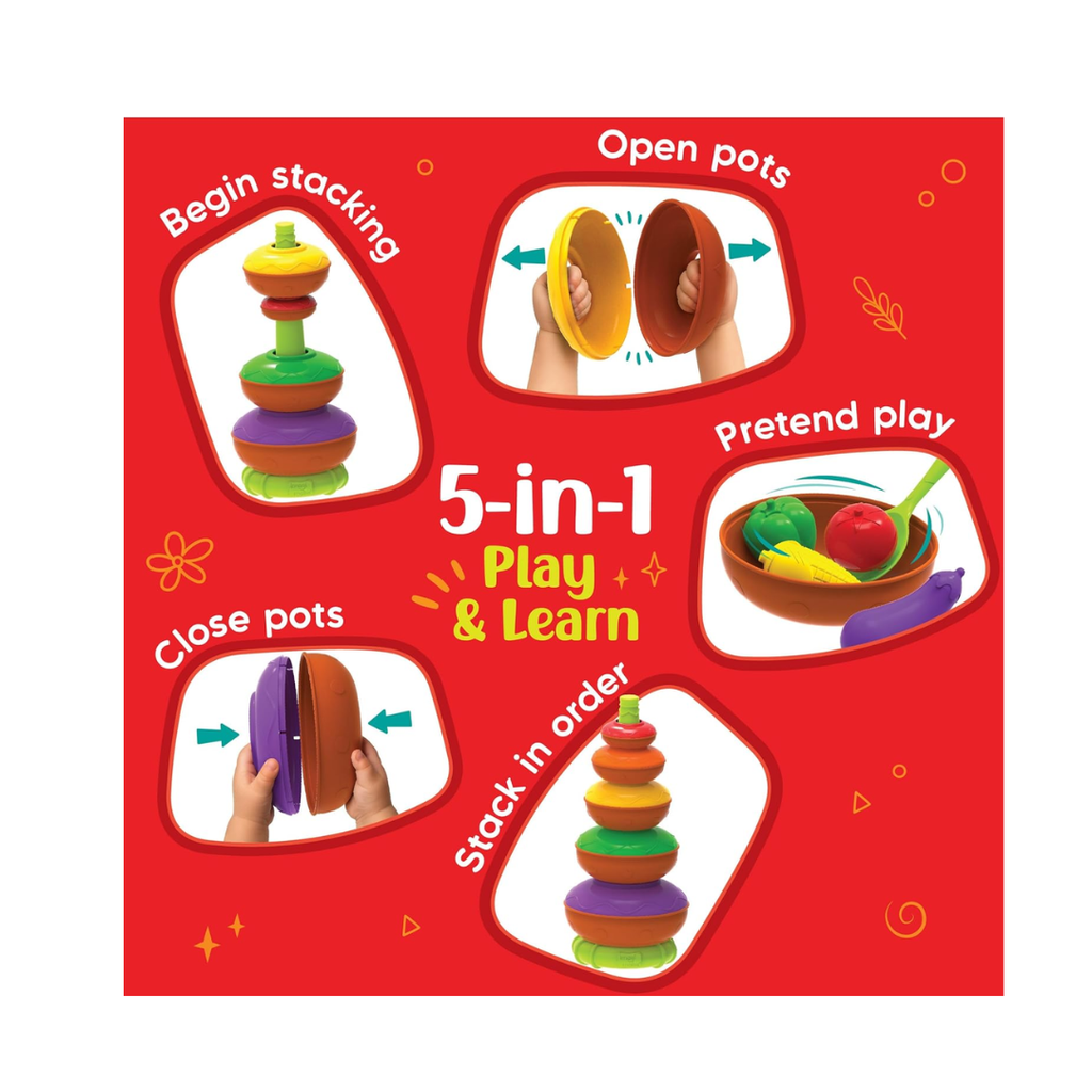 Imagimake Stacking Pots Toys | Leaps & Bounds Baby Toys for 6+ Months | Educational Toy for Toddlers, Infants |5-in-1 Play & Learn | Stacking, Nesting, Pretend Play | BestGift for Kids 6+Month Old