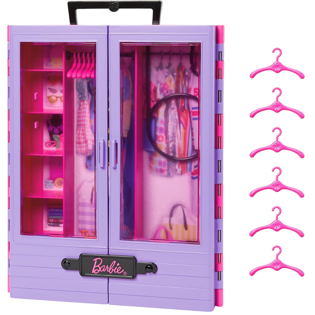 Barbie Fashionistas Ultimate Closet Accessory, Translucent Doors, Storage Spaces, Fold-Out Rack, 6 Hangers, Great Gift for 3 Years Old & Up, Hjl65