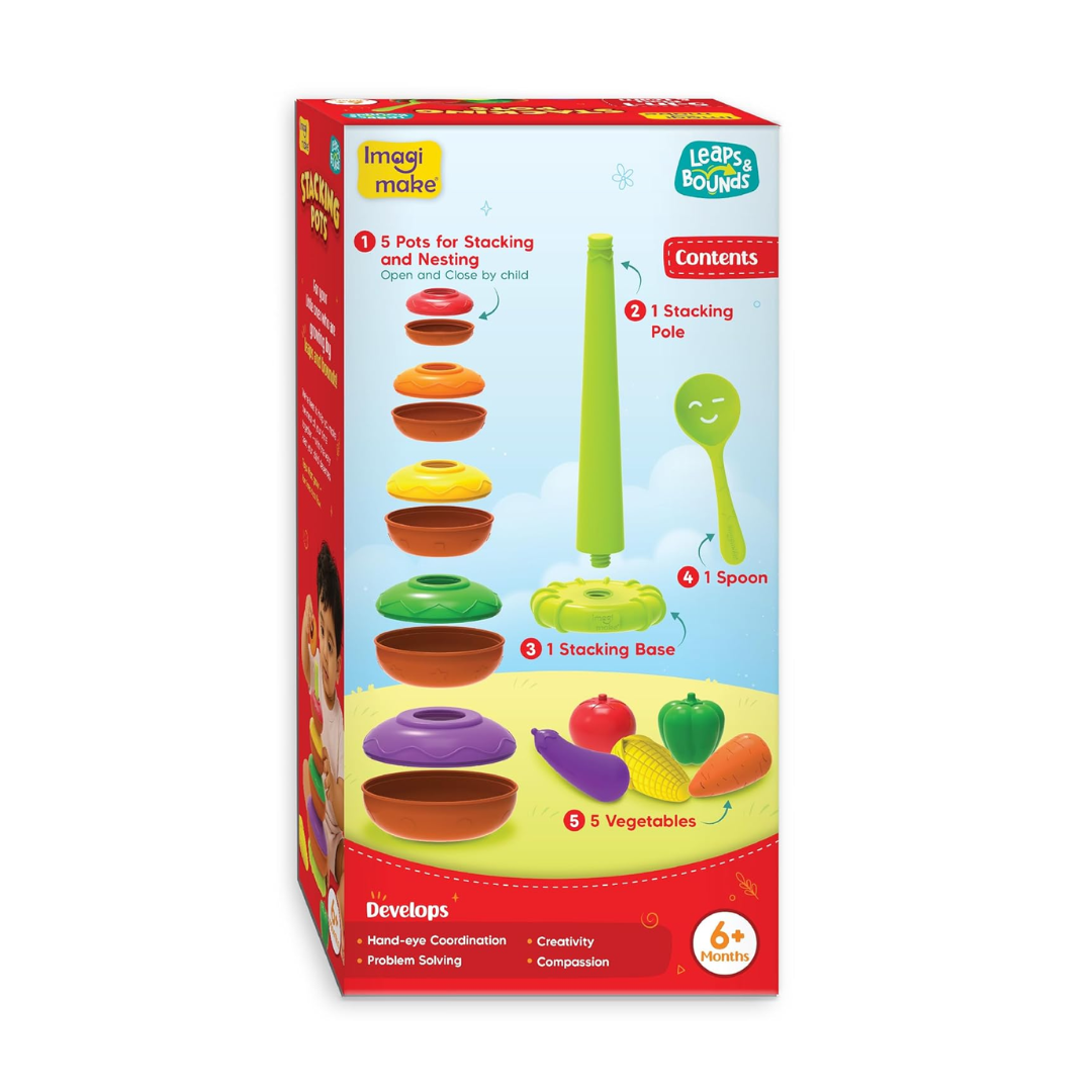Imagimake Stacking Pots Toys | Leaps & Bounds Baby Toys for 6+ Months | Educational Toy for Toddlers, Infants |5-in-1 Play & Learn | Stacking, Nesting, Pretend Play | BestGift for Kids 6+Month Old