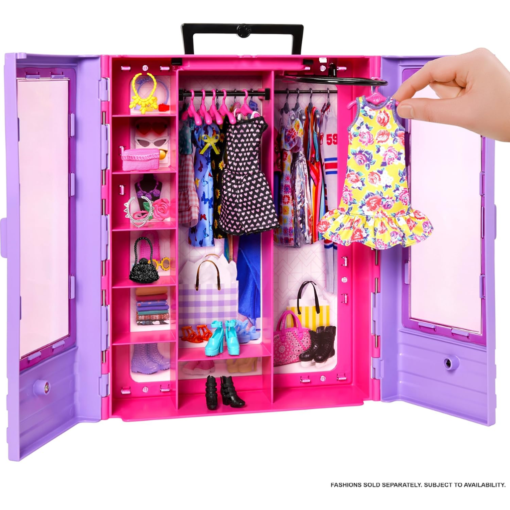 Barbie Fashionistas Ultimate Closet Accessory, Translucent Doors, Storage Spaces, Fold-Out Rack, 6 Hangers, Great Gift for 3 Years Old & Up, Hjl65