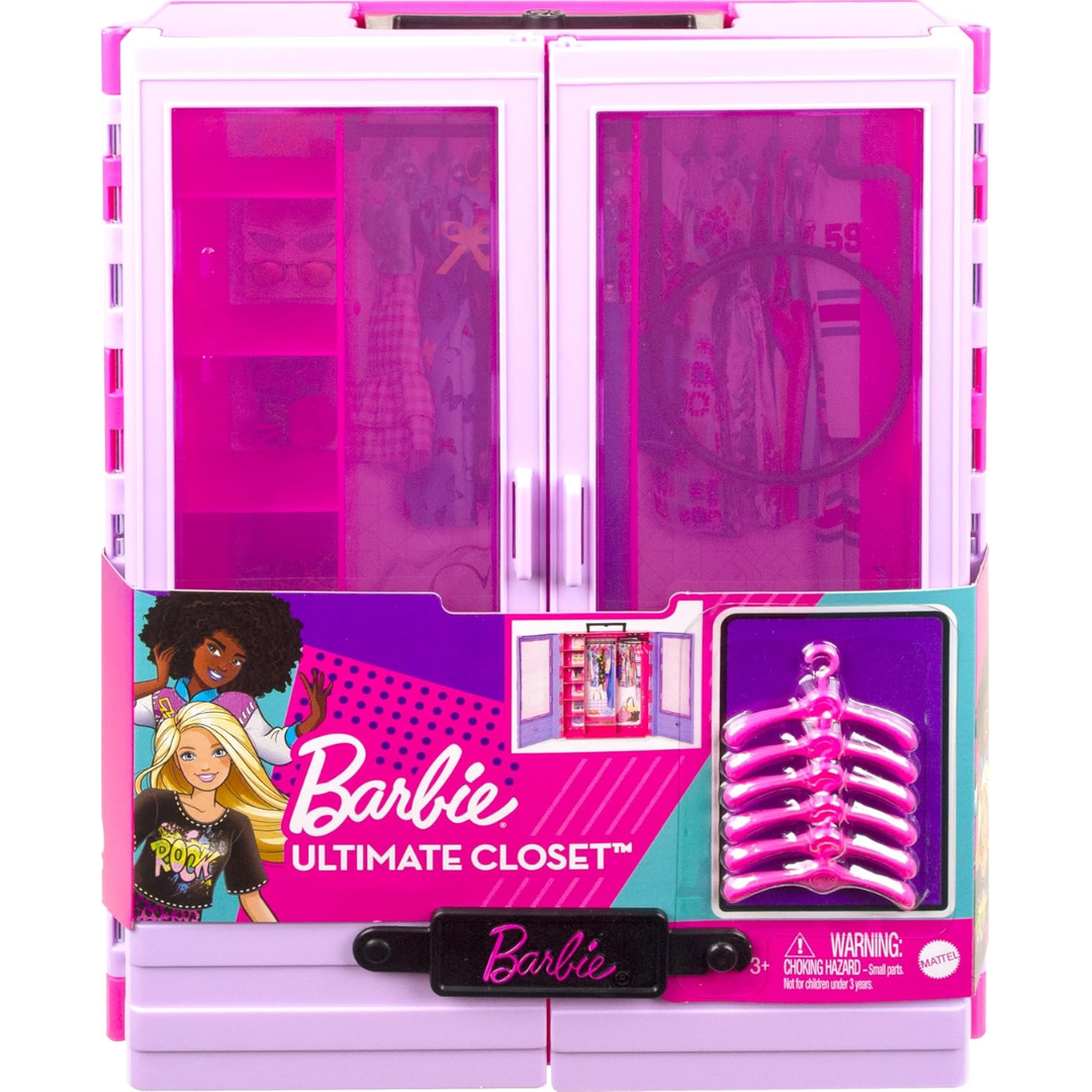 Barbie Fashionistas Ultimate Closet Accessory, Translucent Doors, Storage Spaces, Fold-Out Rack, 6 Hangers, Great Gift for 3 Years Old & Up, Hjl65