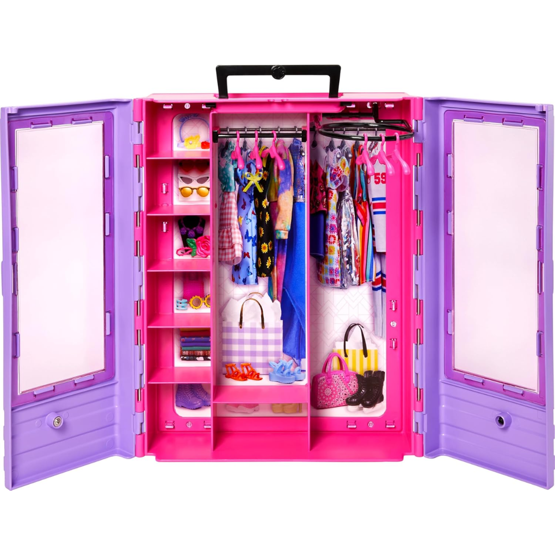 Barbie Fashionistas Ultimate Closet Accessory, Translucent Doors, Storage Spaces, Fold-Out Rack, 6 Hangers, Great Gift for 3 Years Old & Up, Hjl65