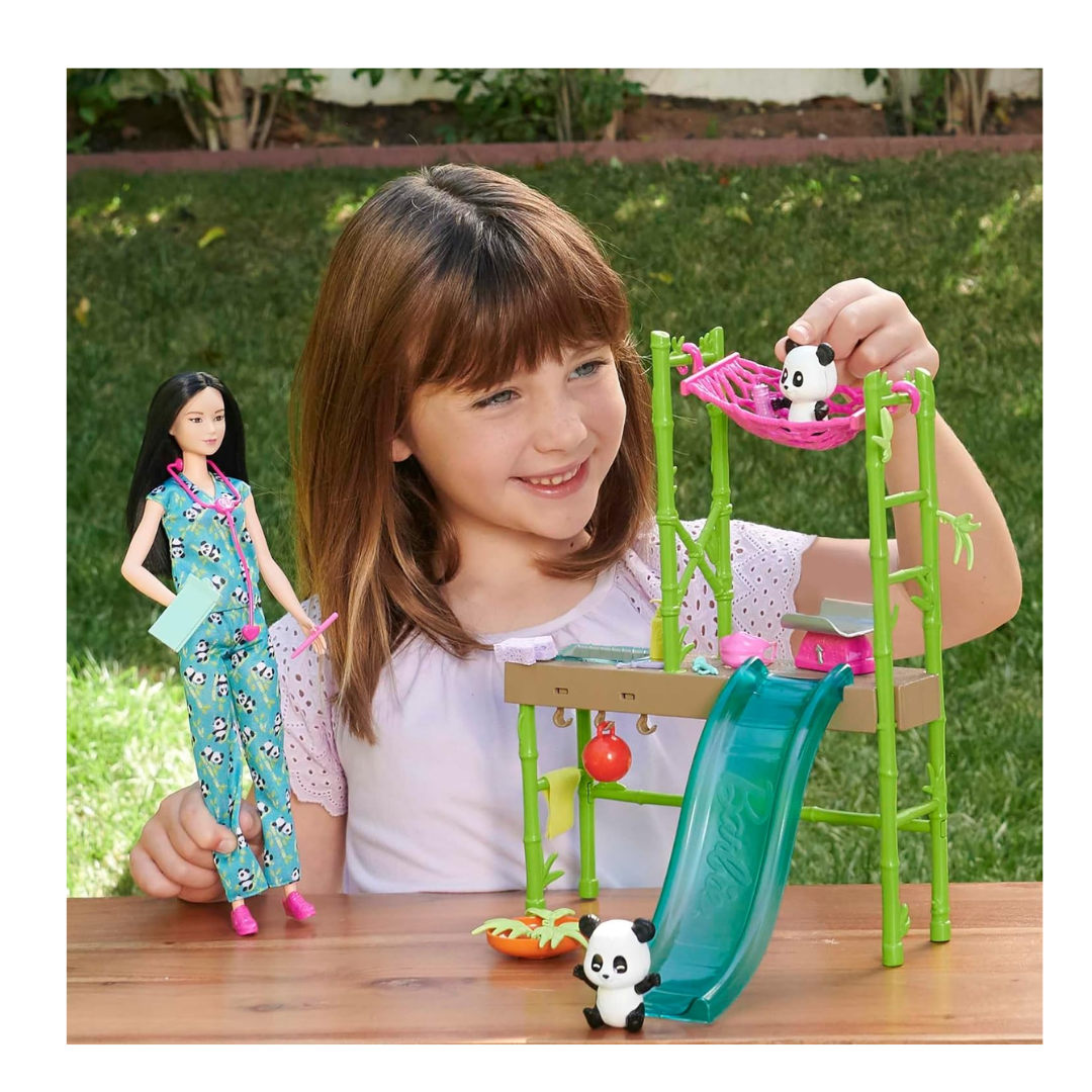 Barbie Careers Playset, Baby Panda Care & Rescue Set with Vet Fashion Doll, 2 Color-Change Pandas & 20+ Accessories