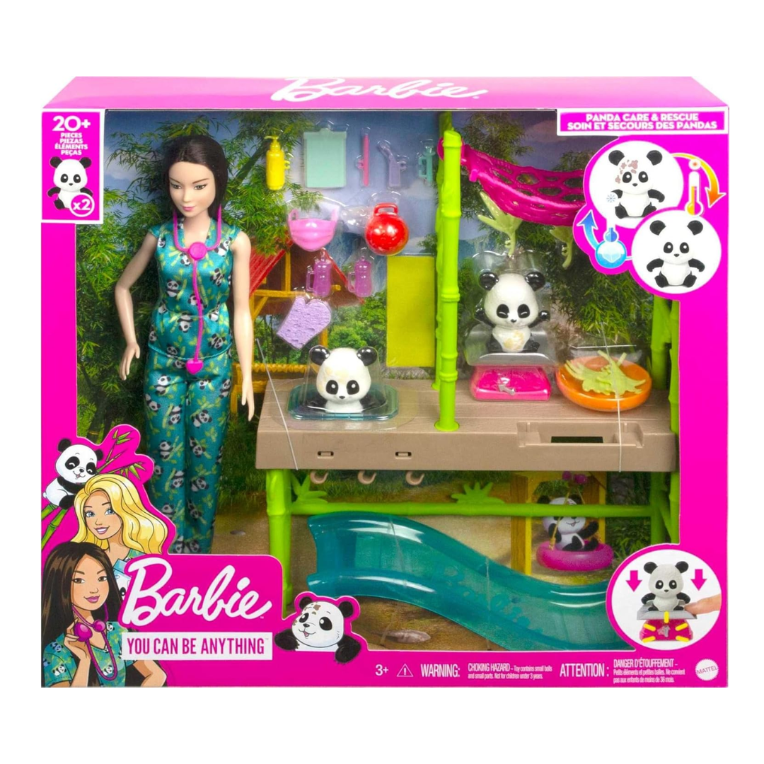 Barbie Careers Playset, Baby Panda Care & Rescue Set with Vet Fashion Doll, 2 Color-Change Pandas & 20+ Accessories