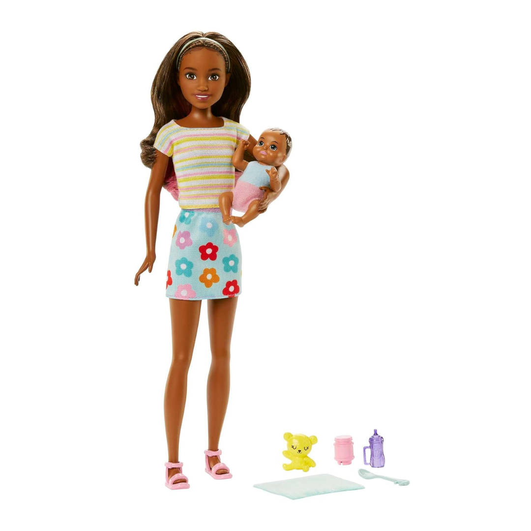 Barbie Dolls and Accessories, Brunette Skipper™ Doll with Baby Figure and 5 Accessories, Babysitters Inc.™ Playset