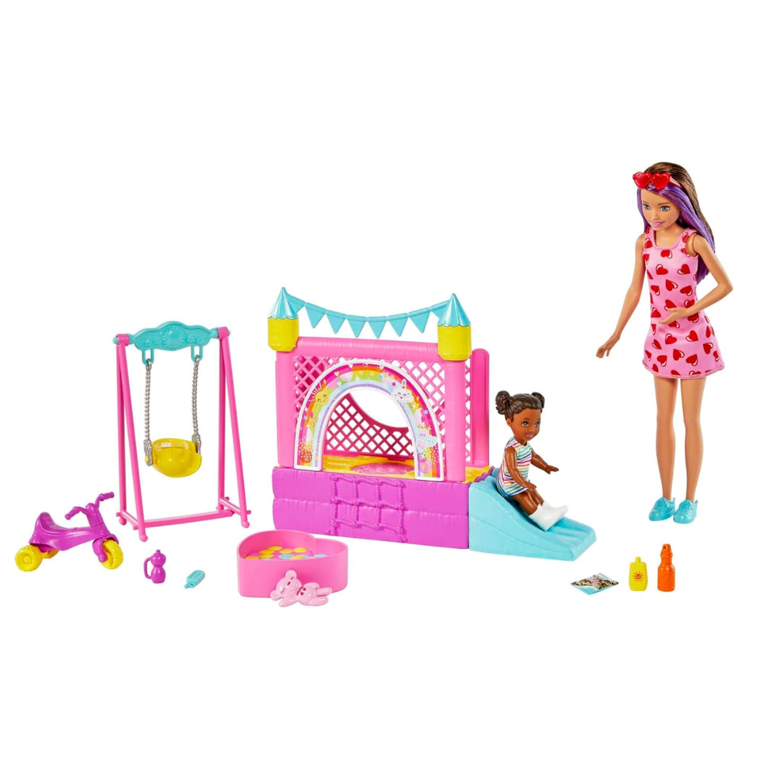 Barbie Skipper Babysitters Inc Playset with Skipper Doll, Toddler Small Doll, Working Bounce House, Swing & Accessories