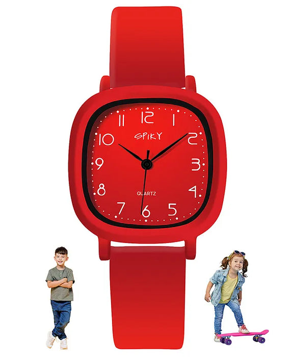 Spiky Square Design Sports Analogue Watch - Red