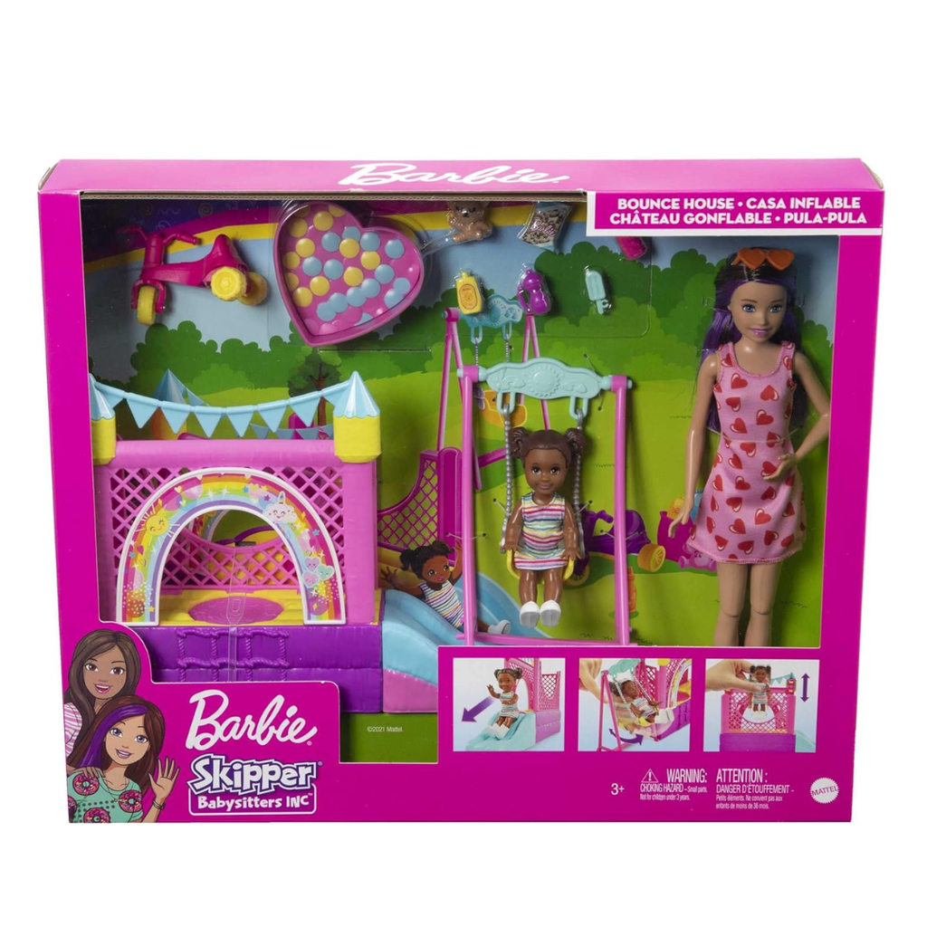Barbie Skipper Babysitters Inc Playset with Skipper Doll, Toddler Small Doll, Working Bounce House, Swing & Accessories