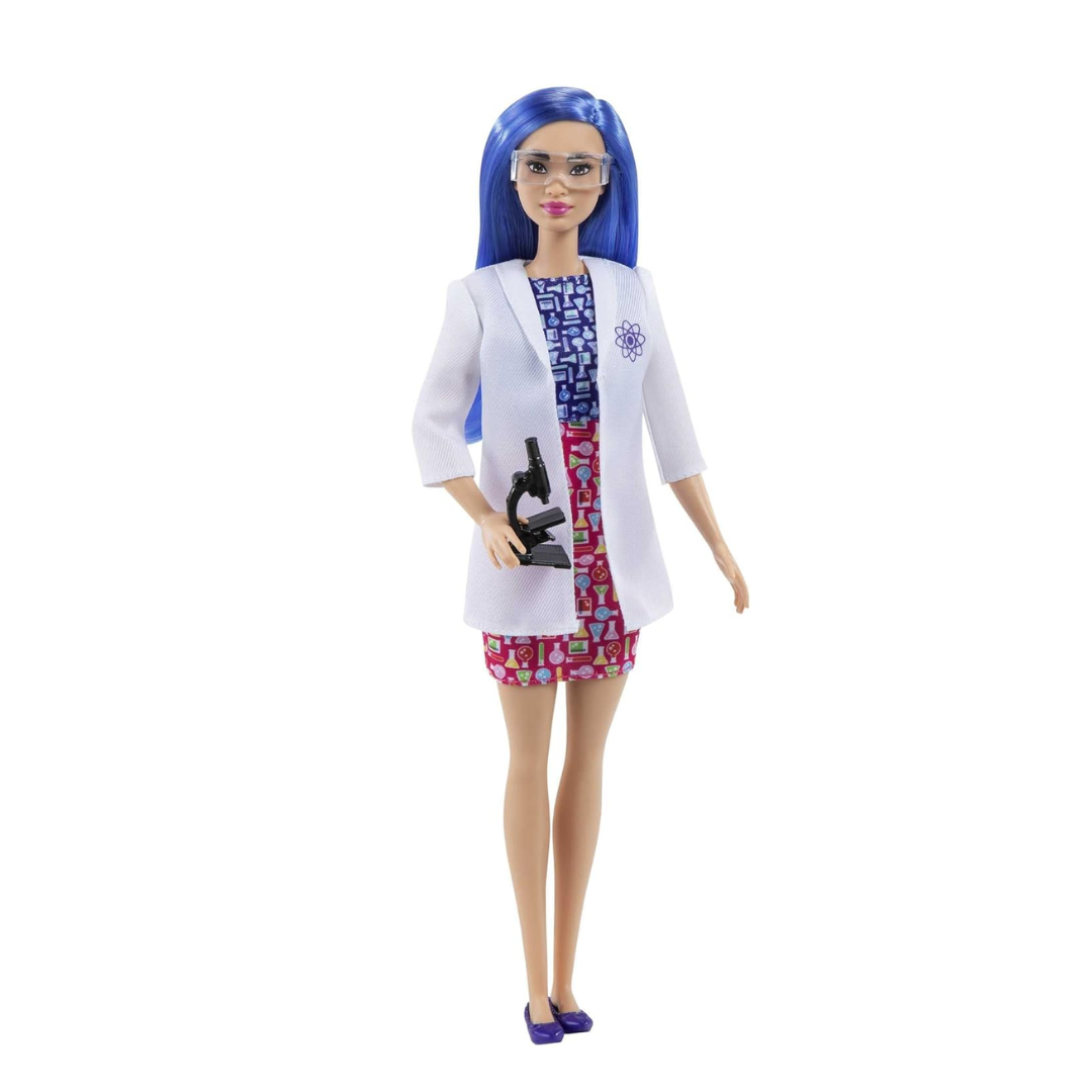 Barbie Scientist Doll (12 inches), Blue Hair, Color Block Dress, Lab Coat & Flats, Microscope Accessory, Great Gift for Ages 3 Years Old & Up