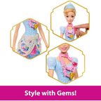 Disney Princess Cinderella Fashion Doll & Accessories with 8 Surprises, Including Heart Gem Box, Ring for Child & 9 Pieces, Inspired by Movie , Jhl50