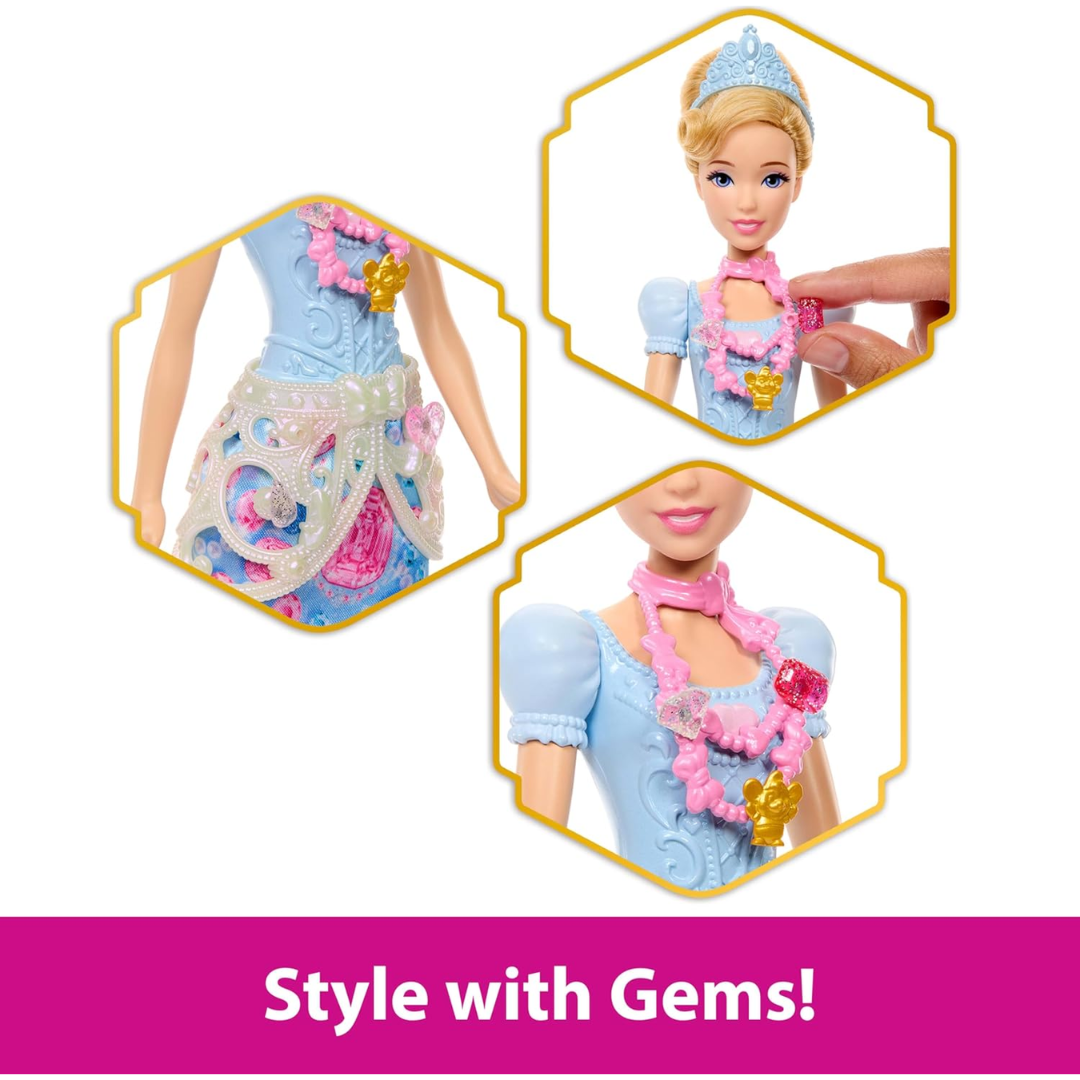 Disney Princess Cinderella Fashion Doll & Accessories with 8 Surprises, Including Heart Gem Box, Ring for Child & 9 Pieces, Inspired by Movie , Jhl50