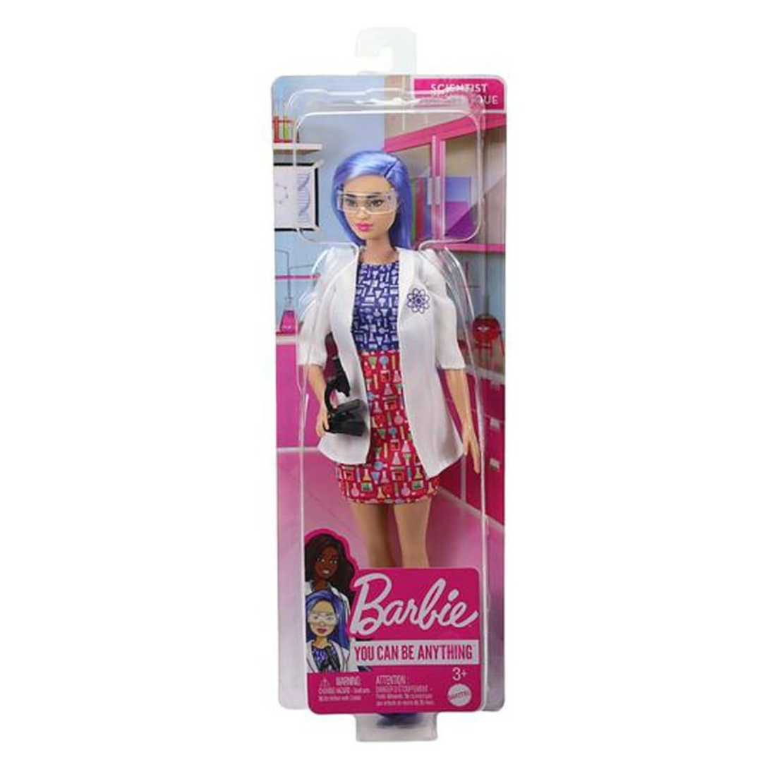 Barbie Scientist Doll (12 inches), Blue Hair, Color Block Dress, Lab Coat & Flats, Microscope Accessory, Great Gift for Ages 3 Years Old & Up