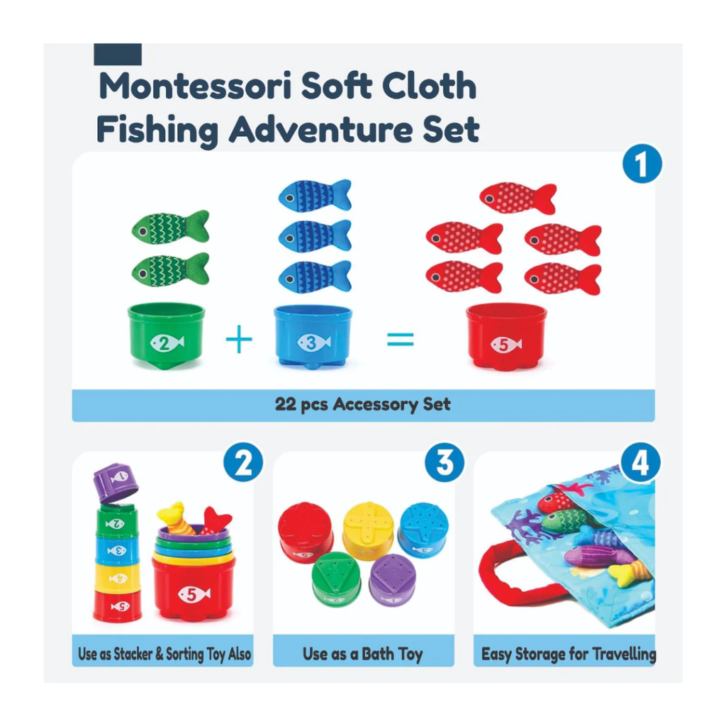 Open Ended Montessori Soft Cloth Fishing Adventure Set (22 Pcs)