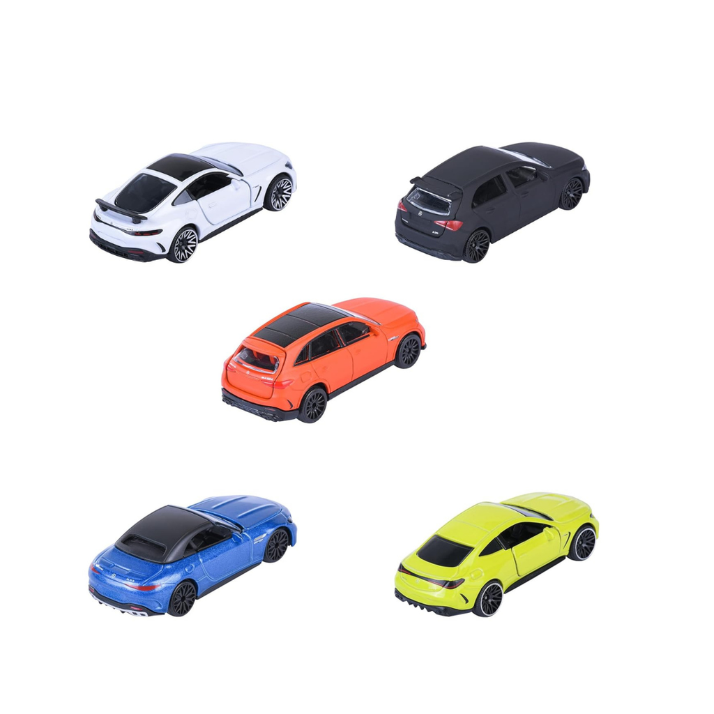 Majorette Mercedes AMG Car Set (5 Cars) - 5 Metal Model Cars with Freewheel and Opening Parts, Includes 2 Exclusive Models