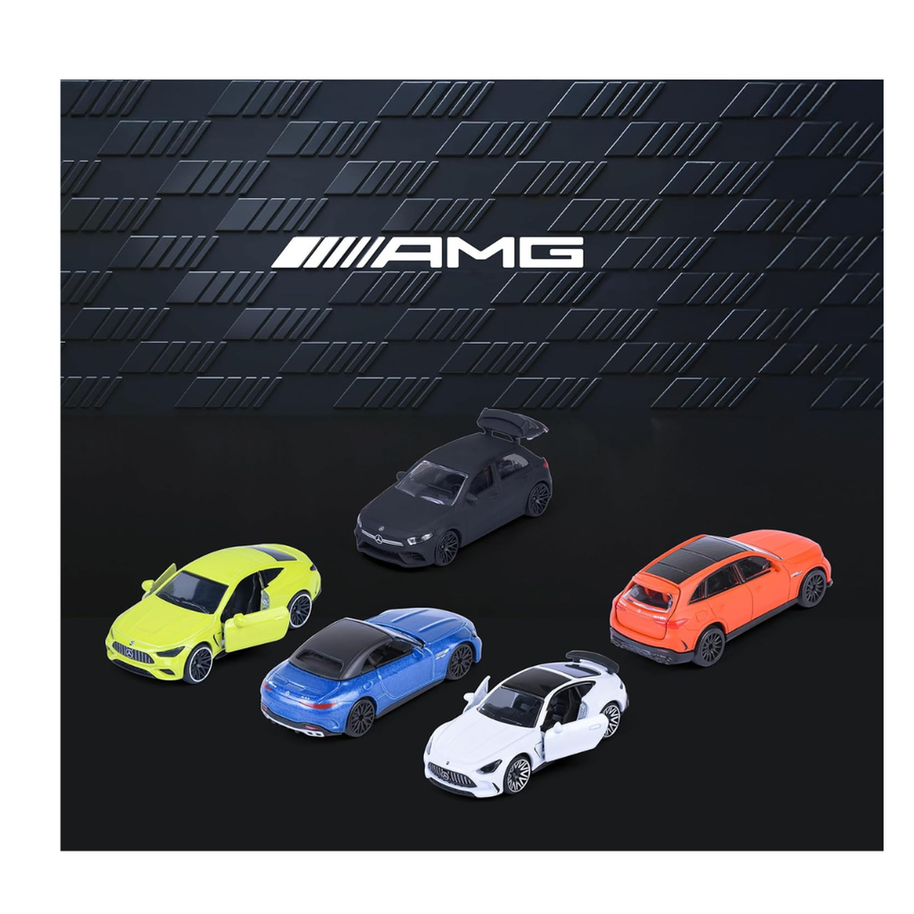 Majorette Mercedes AMG Car Set (5 Cars) - 5 Metal Model Cars with Freewheel and Opening Parts, Includes 2 Exclusive Models