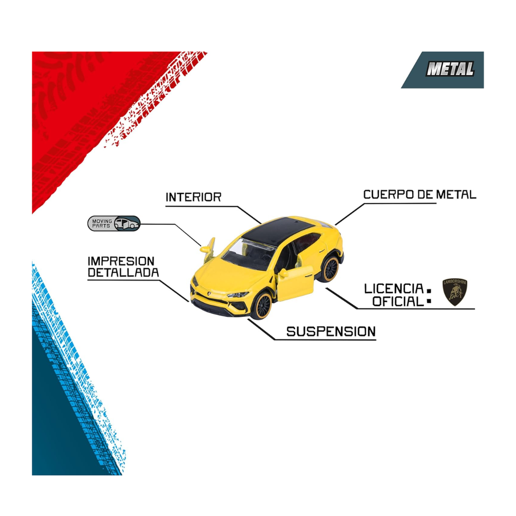 Majorette Lamborghini Car Set (5 Cars) - 5 Unusual Metal Model Cars with Freewheel & Opening Parts, Toy Cars for