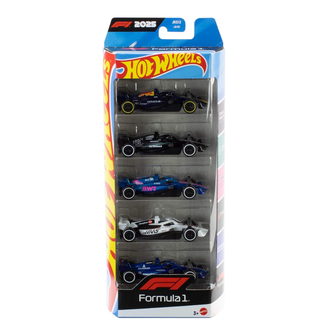Hot Wheels 1:64 Scale 5-Pack Formula 1 Die-Cast Toy Cars, Set of 5 Officially Licensed, Collectible F1 Race Cars