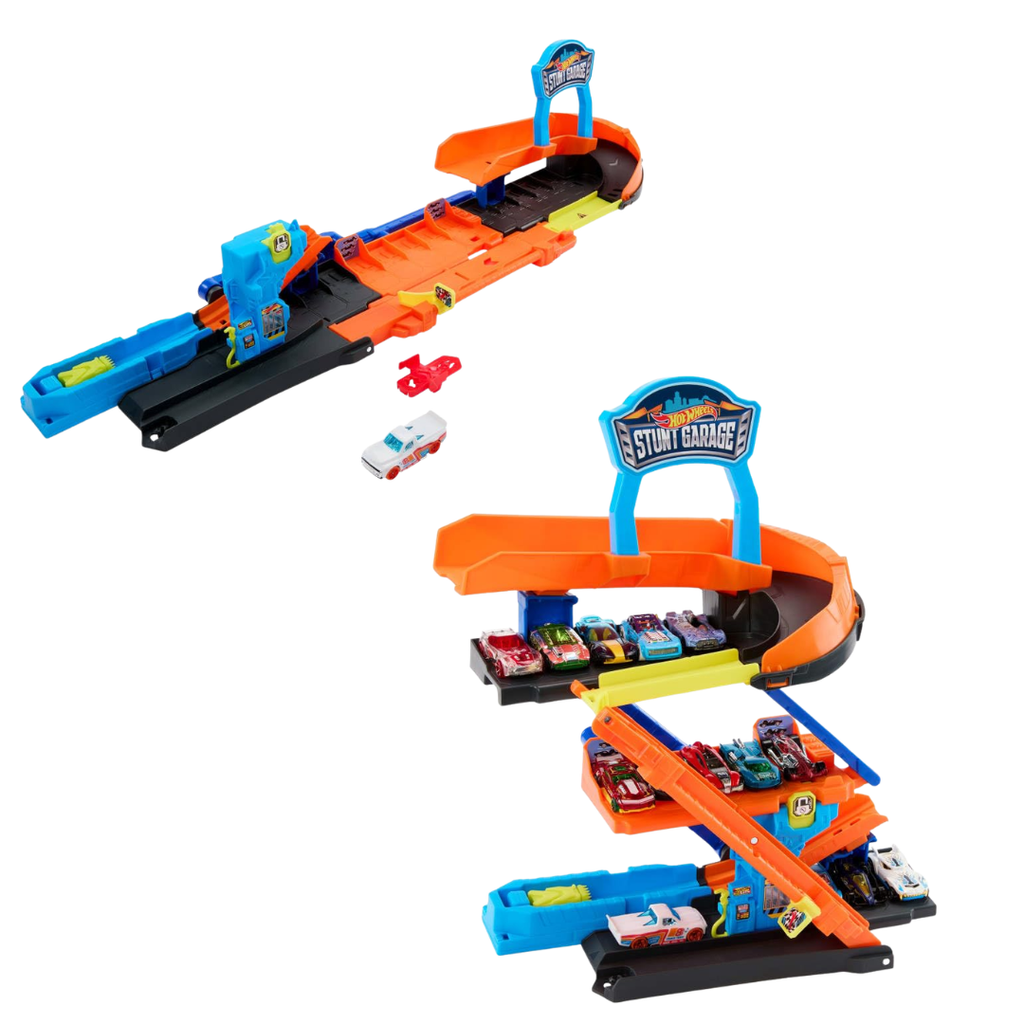 Hot Wheels City Toy Car Track Set, Transforming Stunt Garage Playset & 1:64 Scale Die-Cast Vehicle, Storage for 10+ Cars & Stunting Speedway