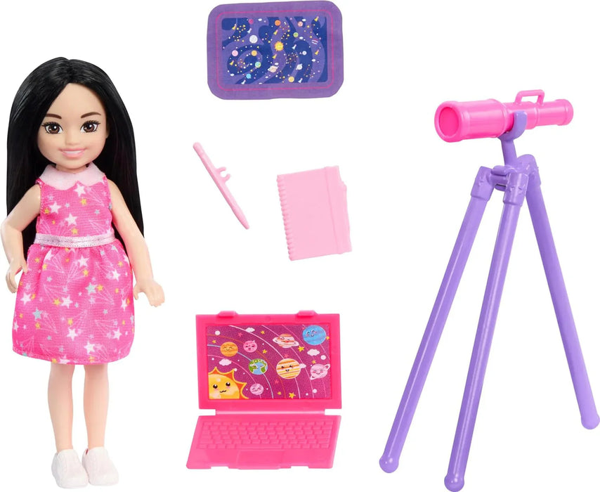 Barbie Chelsea Astronomer Doll & Accessories Set, Career-Themed Brunette Small Doll