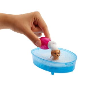 Barbie Doll, Blonde, and Playset with 3 Puppies, Bathtub and Accessories