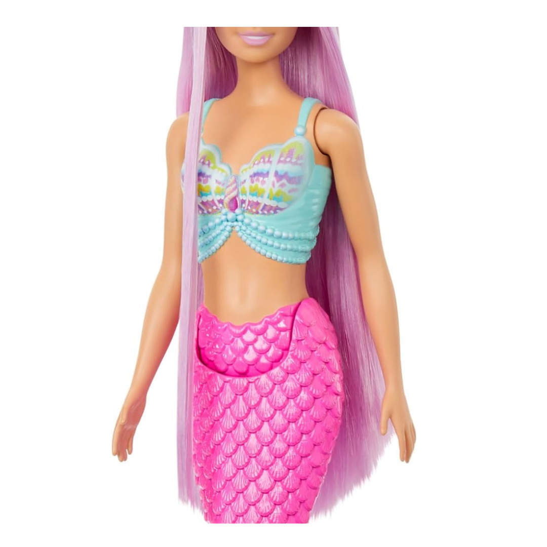 Barbie Mermaid Doll with 7-Inch-Long Pink Fantasy Hair and Colorful Accessories for Styling Play like Headband and Barrettes, HRR00