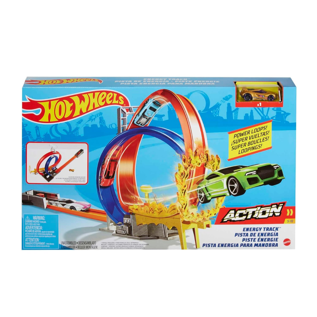 Hot Wheels® Energy Track™ Set with Double Loop, Ring of Fire and 1 Vehicle, Great Gift for 5 Year Olds and Up , GND92
