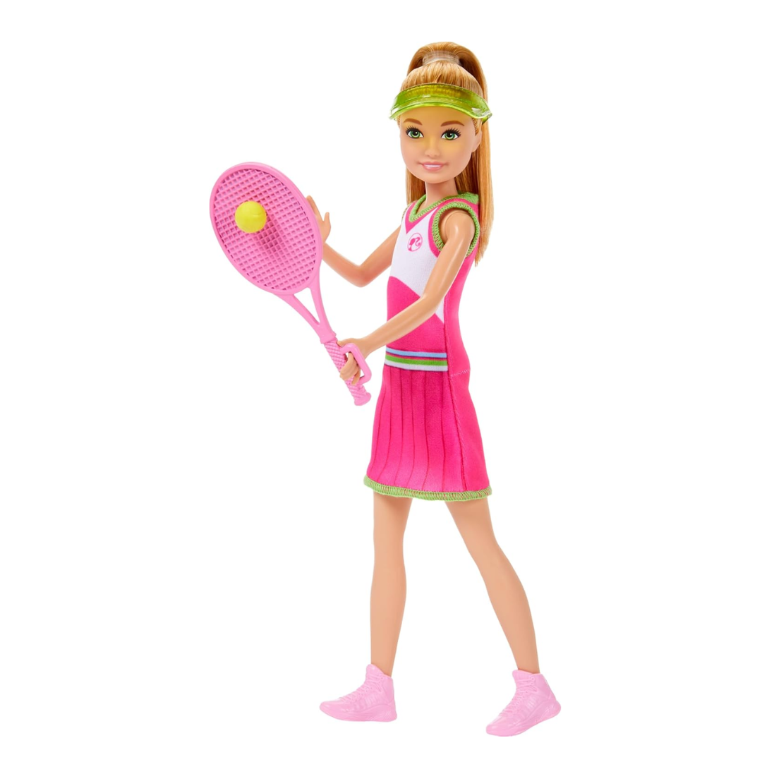 Barbie Stacie & Chelsea Tennis Playset with 2 Dolls & 5+ Accessories Including Net with Swinging Ball Feature & Sports Gear