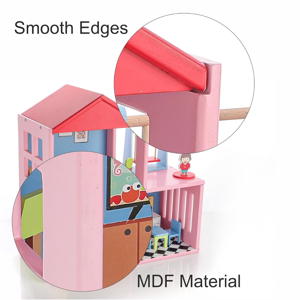 Chanak Wooden Doll House for Kids, Role Playing Doll House Set for Girls with 4 Rooms, Pretend & Play Doll House for Girls Above 3 Years, Painted with 100% Non-Toxic Colors, BIS Approved. (16 PC)