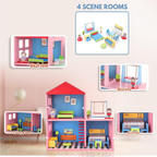 Chanak Wooden Doll House for Kids, Role Playing Doll House Set for Girls with 4 Rooms, Pretend & Play Doll House for Girls Above 3 Years, Painted with 100% Non-Toxic Colors, BIS Approved. (16 PC)