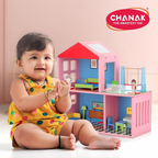 Chanak Wooden Doll House for Kids, Role Playing Doll House Set for Girls with 4 Rooms, Pretend & Play Doll House for Girls Above 3 Years, Painted with 100% Non-Toxic Colors, BIS Approved. (16 PC)