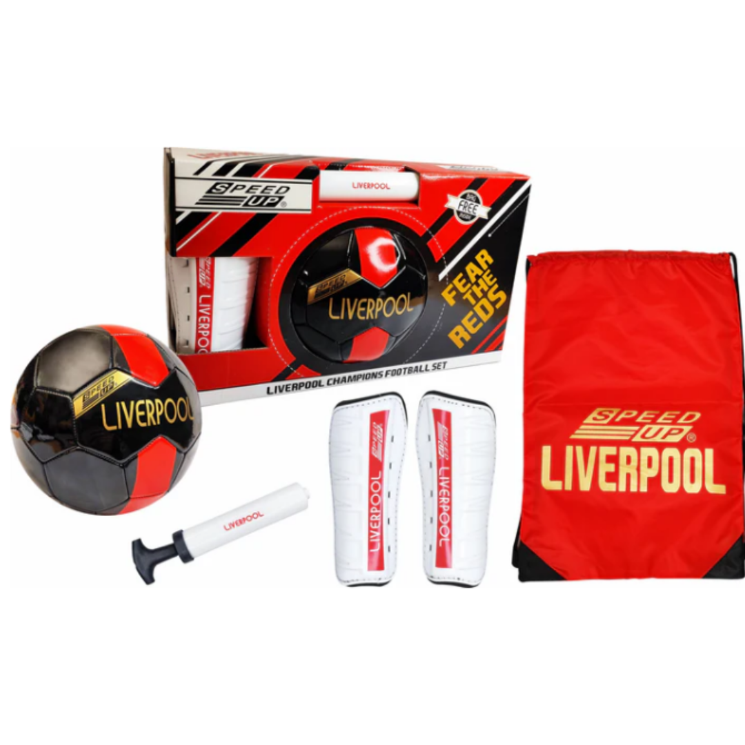 Toyshine Speed UP 4 in 1 Football Combo Set Toy Gift For Kids | 1 Football, 1 Pair Shin Guard, 1 Pump, 1 Bag | Birthday Gift for Boys Girls Toddler 4-10 Year Old - LIVERPOOL