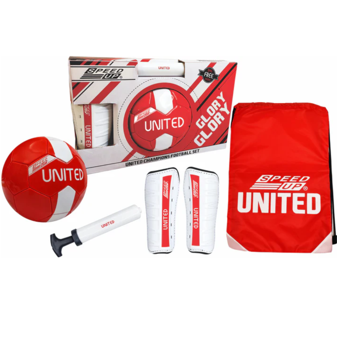 Toyshine Speed UP 4 in 1 Football Combo Set Toy Gift For Kids | 1 Football, 1 Pair Shin Guard, 1 Pump, 1 Bag | Birthday Gift for Boys Girls Toddler 4-10 Year Old - UNITED