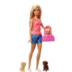 Barbie Doll, Blonde, and Playset with 3 Puppies, Bathtub and Accessories, Gift for 3 to 7 Year Olds, GDJ337