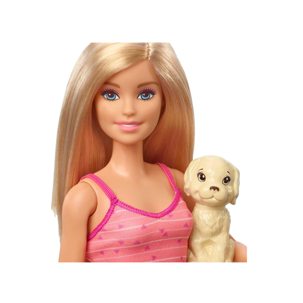 Barbie Doll, Blonde, and Playset with 3 Puppies, Bathtub and Accessories, Gift for 3 to 7 Year Olds, GDJ337