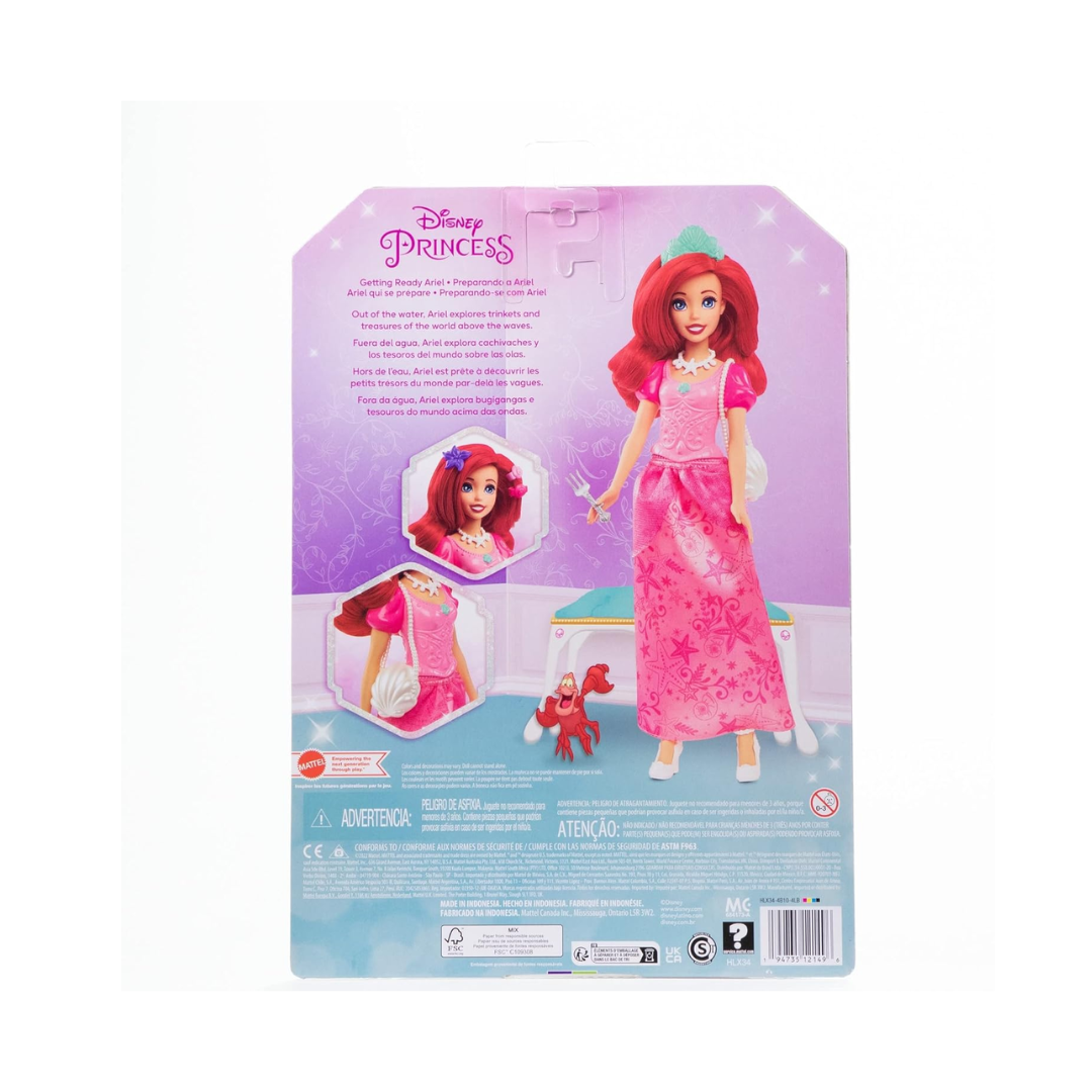 Disney Mattel Princess Toys, Ariel Fashion Doll in Signature Pink Dress and 9 Accessories, Inspired by The Movie , HLX34