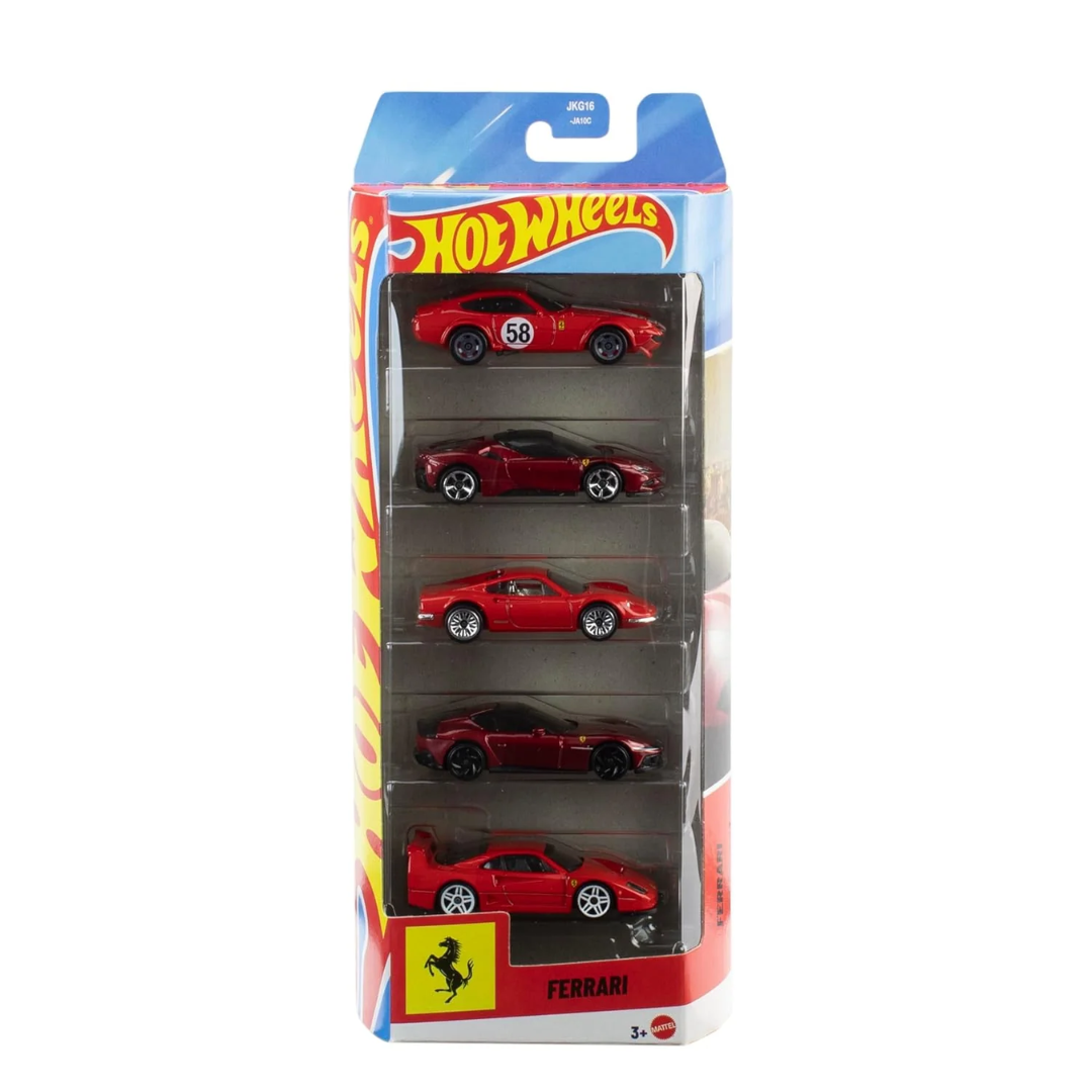 Hot Wheels Car 2026 Ferrari Pack of 5 (Dino 206 GT, SF90 Stradale, 365 GTB4 C, Money Gram Haas, 12 Cilindri F40 Competizione) Multi - Color
