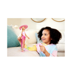 Barbie Blonde Doll with Pink and White Swimsuit, Sun Hat, Tote Bag and Beach-Themed Accessories , HPL73