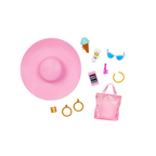 Barbie Blonde Doll with Pink and White Swimsuit, Sun Hat, Tote Bag and Beach-Themed Accessories , HPL73
