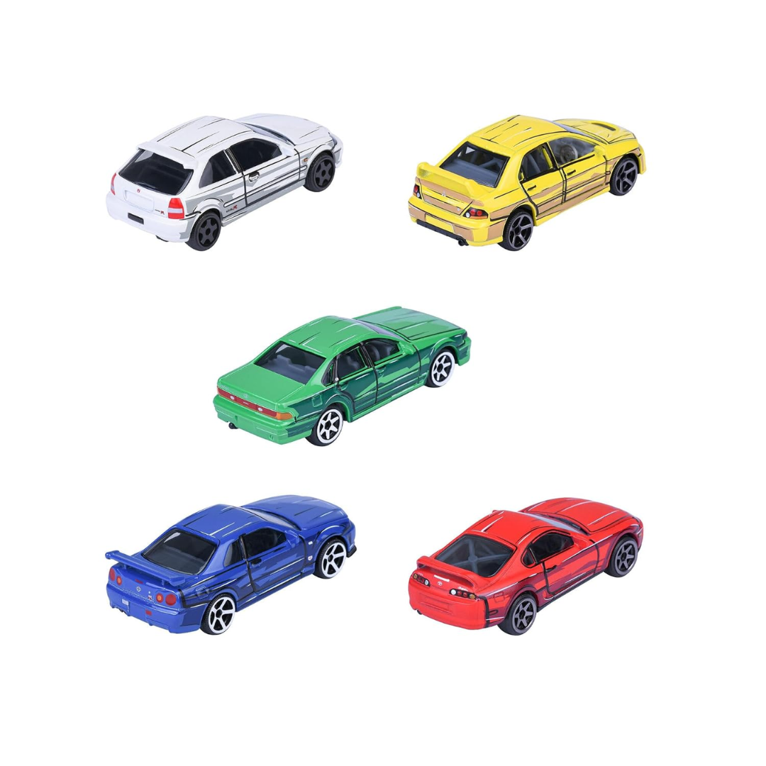 Majorette JDM Legends Anime 5 Pieces Giftpack | 5 Metal Cars, 7.5 cm | Freewheel & Opening Parts | Honda Civic, Nissan Cefiro, Skyline GT-R, Toyota Supra, Lancer Evo | Anime-Style | for Children 3+